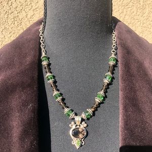 Vintage Peridot, Smokey Quartz, & Sterling Silver Statement Necklace.